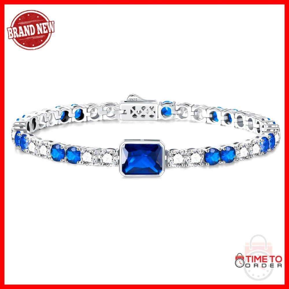 Sterling Silver Tennis Bracelet with Birthstones, 7 Inch Length